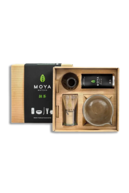 Moya Matcha Ceremonial Set Glass matcha bowl with a spout