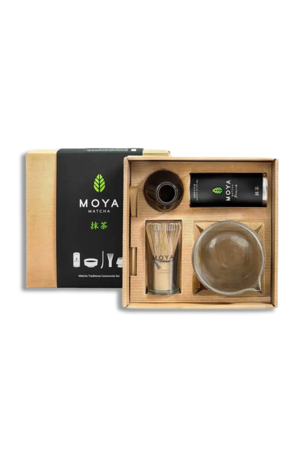 Moya Matcha Ceremonial Set Glass matcha bowl with a spout