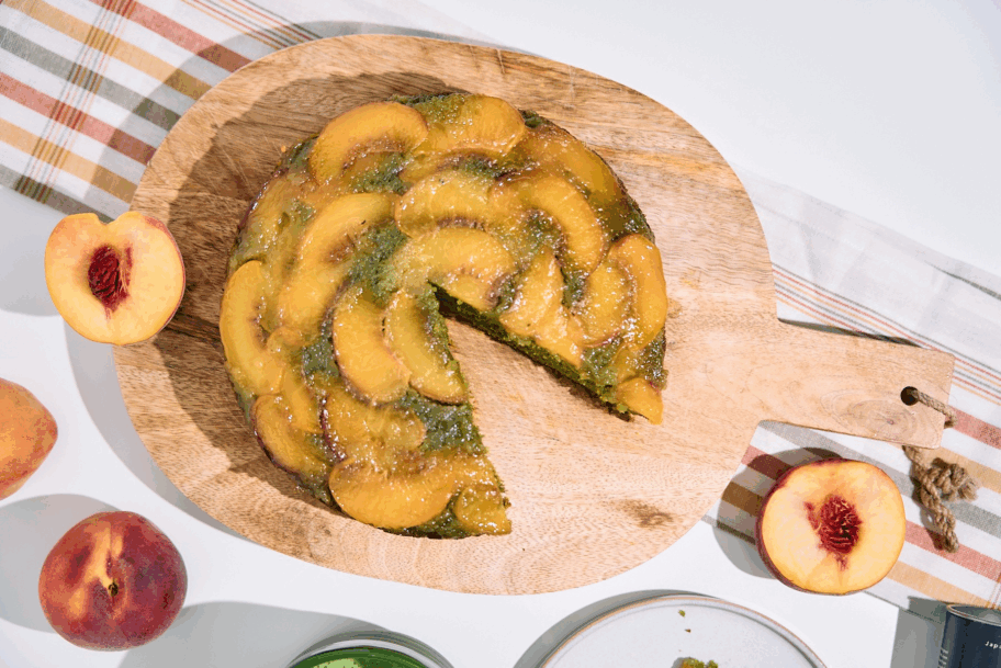 Upside-Down Peach and Matcha Cake